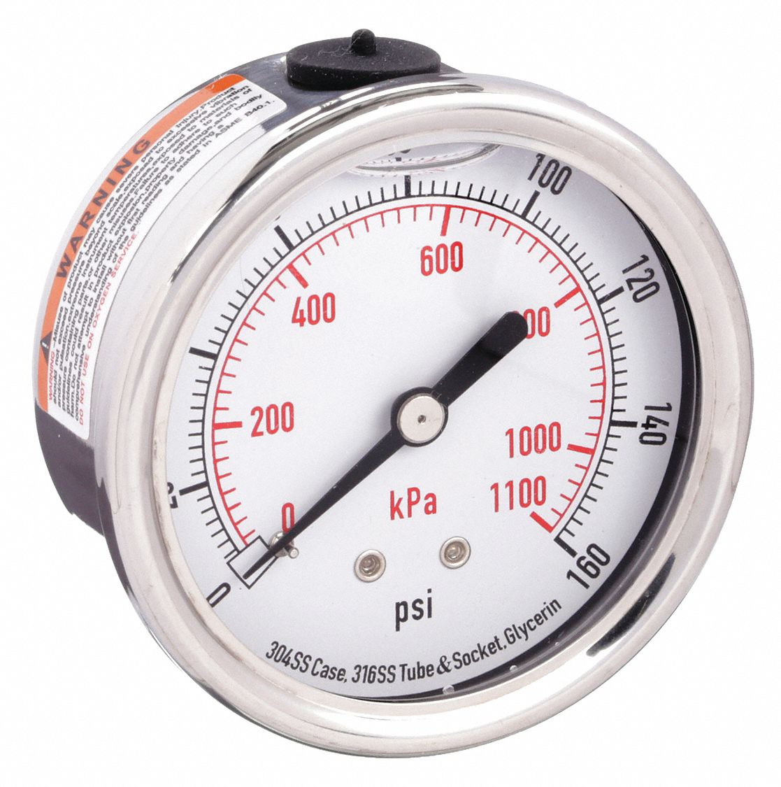 PRESSURE GAUGE,FILLED,2 1/2 IN,160P