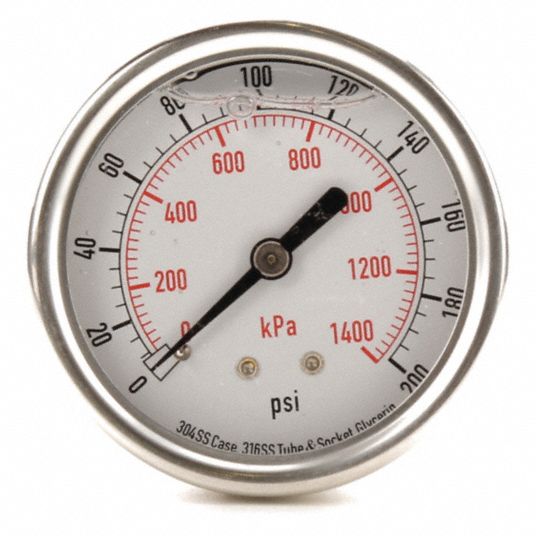 GRAINGER APPROVED Pressure Gauge, 0 to 1400 kPa, 0 to 200 psi Range, 1/ ...