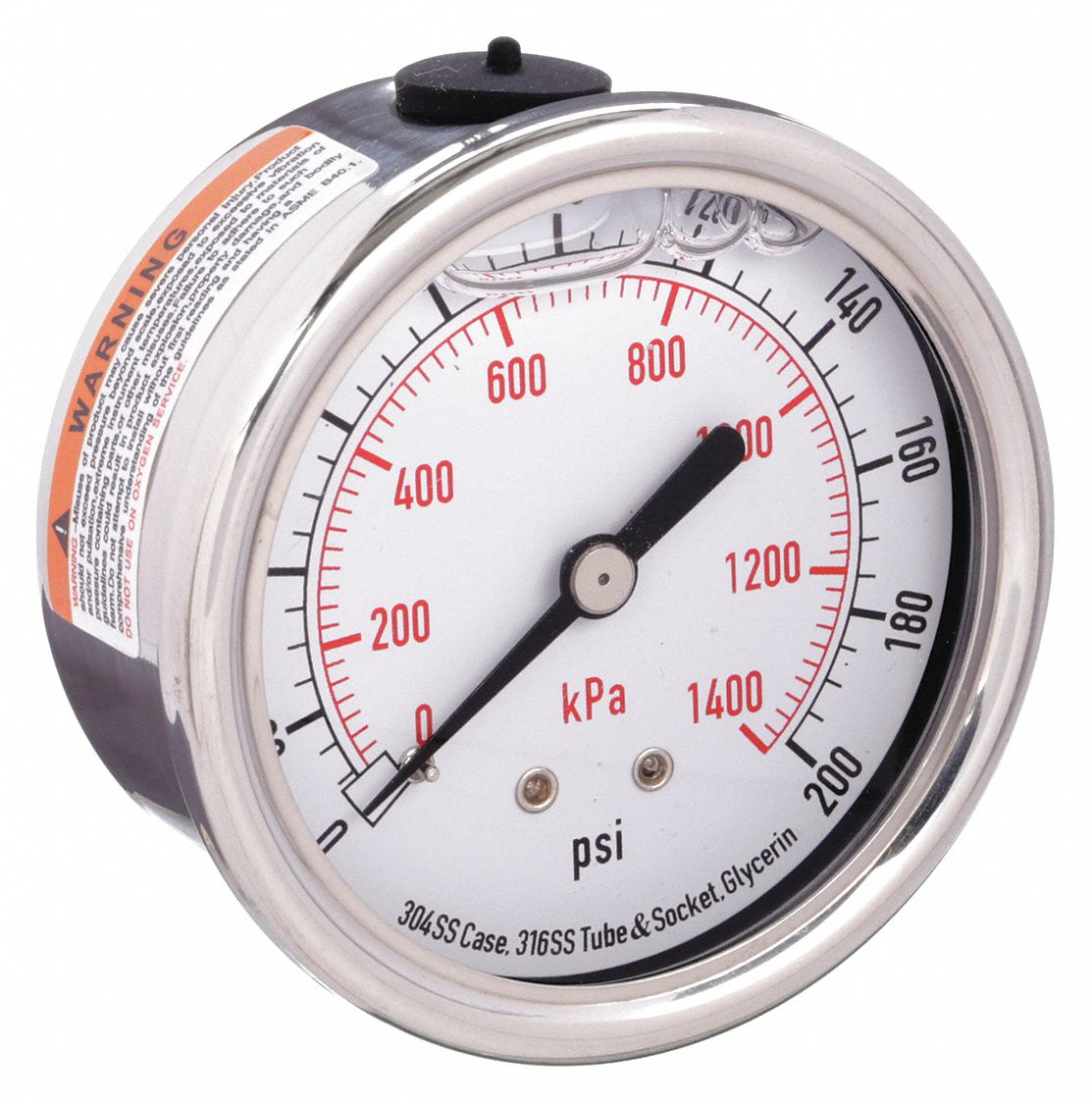 PRESSURE GAUGE,FILLED,2 1/2 IN,200P