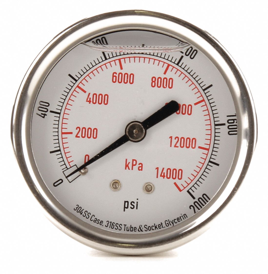 GRAINGER APPROVED Pressure Gauge, 0 to 14,000 kPa, 0 to 2000 psi Range
