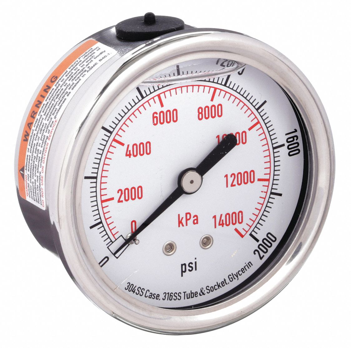 PRESSURE GAUGE,FILLED,2 1/2IN,2000P