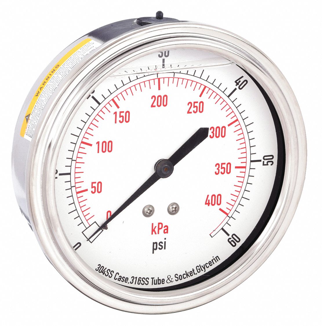 COMMERCIAL PRESSURE GAUGE, 0 PSI/HG TO 60 PSI, 3 1/2 IN DIAL, 1/4 IN NPT MALE