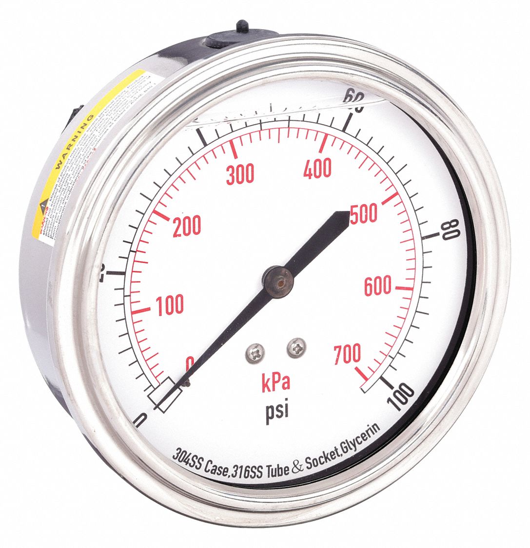 PRESSURE GAUGE,FILLED,3 1/2 IN,100P