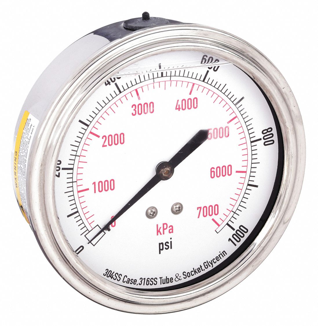 PRESSURE GAUGE,FILLED,3 1/2IN,1000P