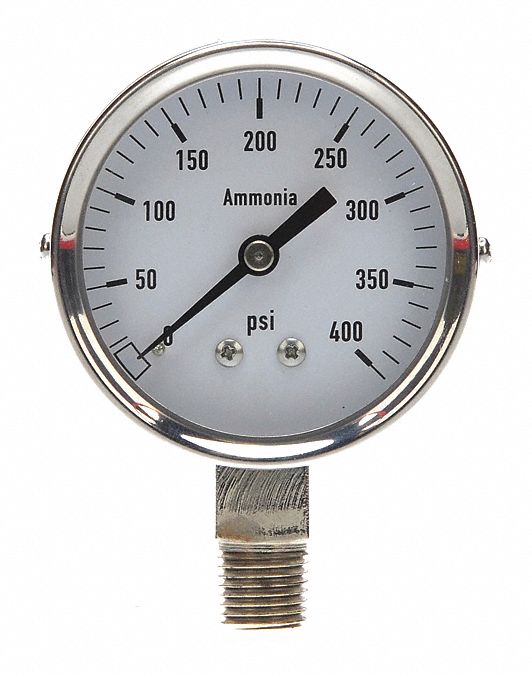 GRAINGER APPROVED Pressure Gauge, 0 to 400 psi Range, 1/4 in NPT, +/3