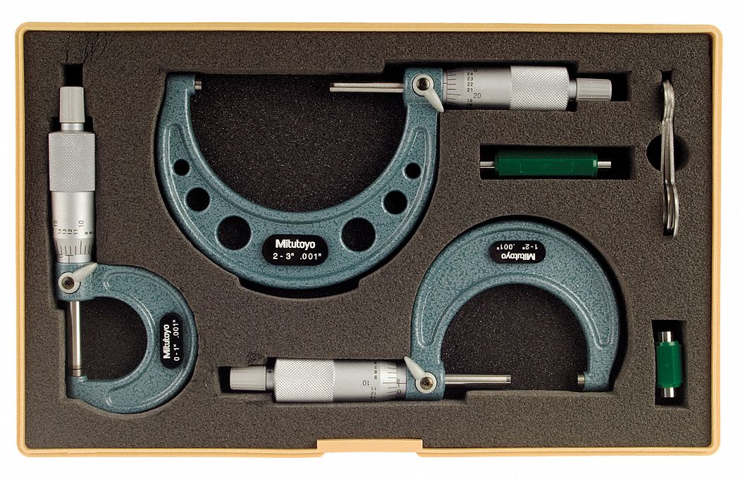 MITUTOYO Mechanical Outside Micrometer Set 0 in to 3 in Range, +/0.