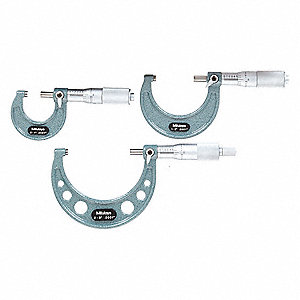 MECHANICAL OUTSIDE MICROMETER SET, 0 TO 3 IN RANGE, +/-001 IN ACCURACY, 3 MICROMETERS