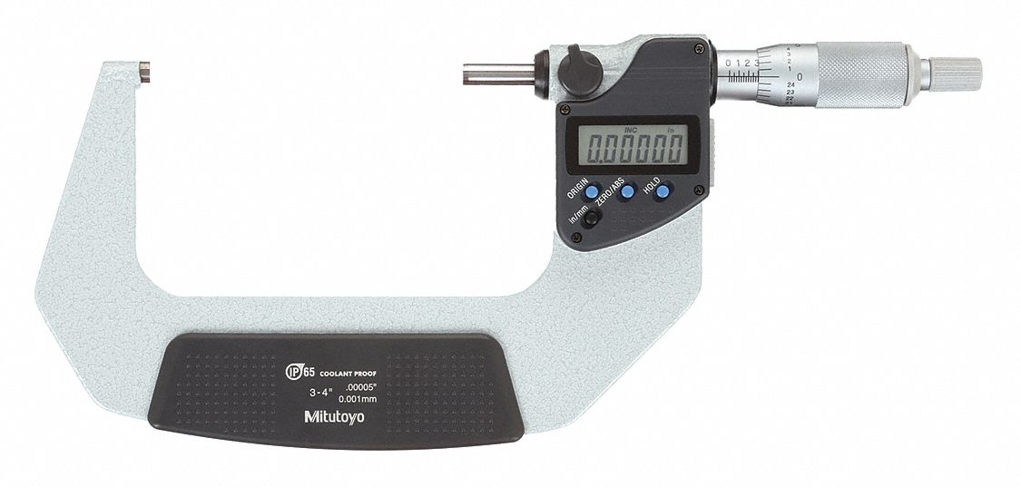 MICROMÈTRE EXT NUM IP65, GAMME 3 À 4 PO/76,2 À 101,6 MM, IP65, PO/MÉTRIQUE