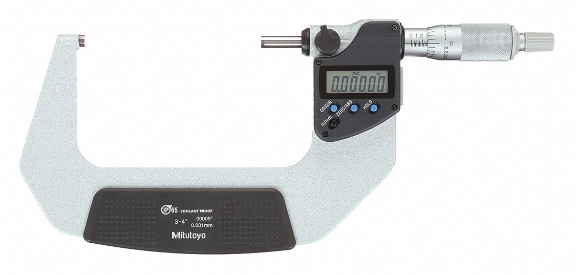 IP65 DIGITAL OUTSIDE MICROMETER, 3 TO 4 IN/76.2 TO 101.6MM RANGE, IP65, INCH/METRIC