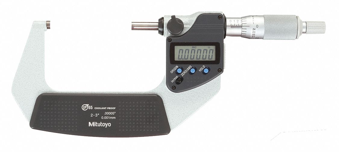 IP65 DIGITAL OUTSIDE MICROMETER, 2 TO 3 IN/5.8 TO 76.2MM RANGE, IP65, INCH/METRIC, LCD