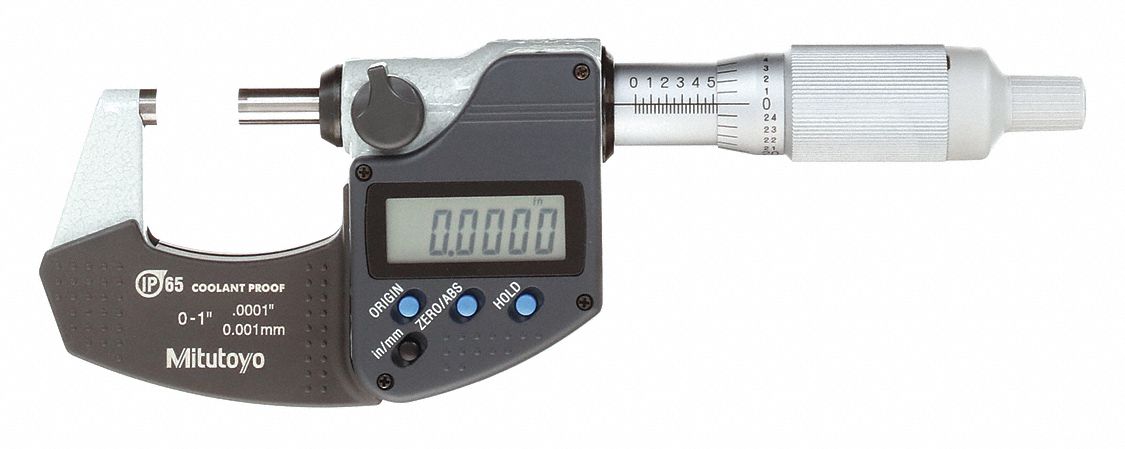 IP65 DIGITAL OUTSIDE MICROMETER, 0 IN TO 1 IN/0 TO 25MM RANGE, IP65, +/-001 IN ACCURACY