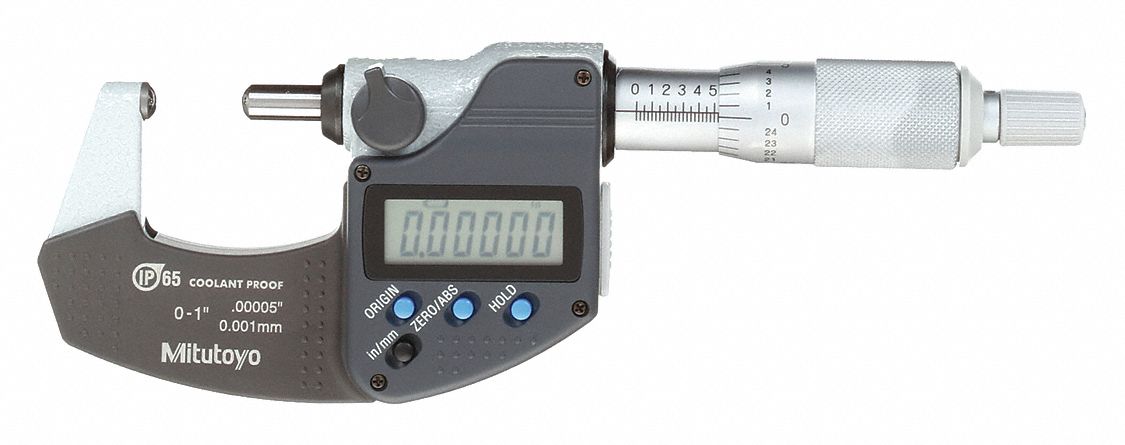 DIGITAL SPHERICAL FACE MICROMETER, DIGITAL, 0 IN TO 1 IN/MM TO 25MM RANGE, CARBIDE