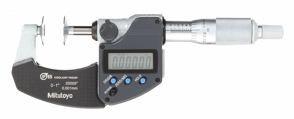 DIGITAL DISC MICROMETER, DIGITAL, 0 IN TO 1 IN/0 TO 25.4MM RANGE, CARBIDE