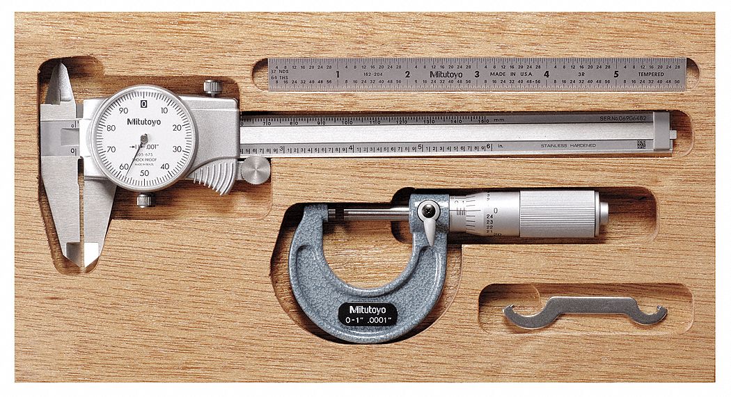 INSIZE Precision Measuring Tool Kit: 9 Pieces, Digital Caliper, Mechanical  Outside Micrometer