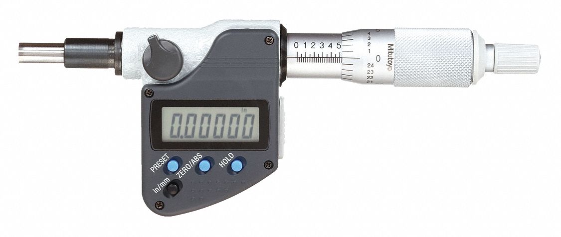 Digital Micrometer Head: 0 in to 1 in /0 mm to 25.4 mm, Inch/Metric, ±0.0001 in Accuracy
