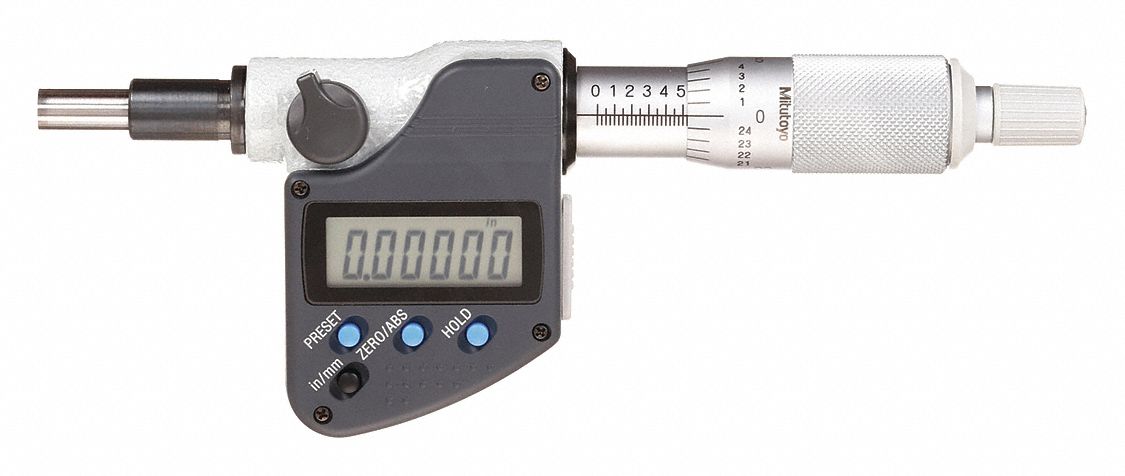 Digital Micrometer Head: 0 in to 1 in /0 mm to 25.4 mm, Inch/Metric, ±0.0001 in Accuracy