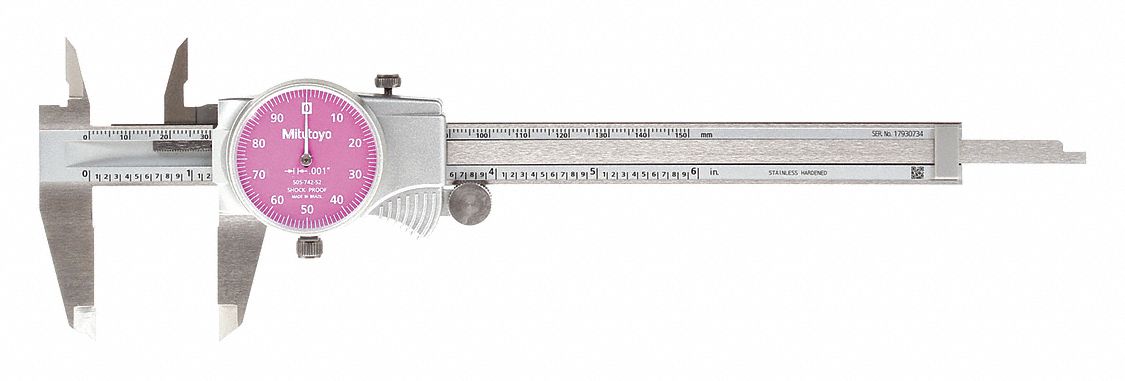 Dial Caliper: 0 in Min Measurement - Inch, 6 in Max Measurement - Inch