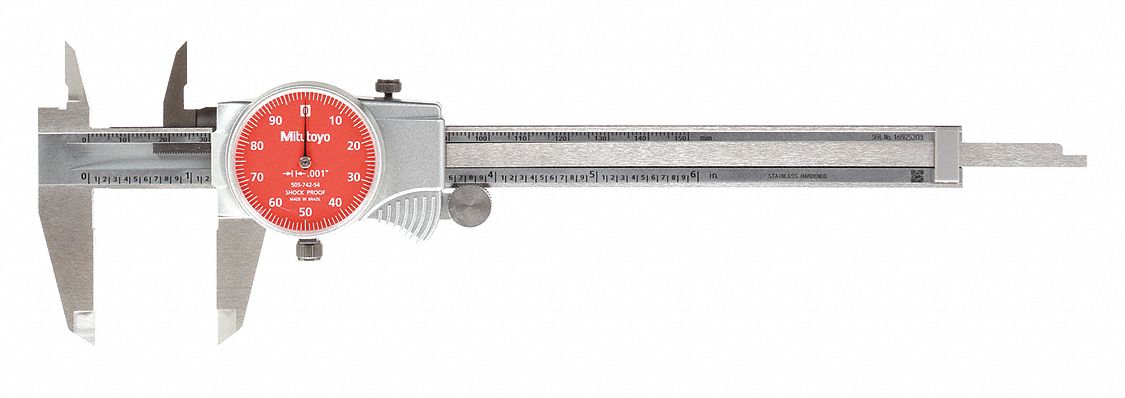 Dial Caliper: 0 in Min Measurement - Inch, 6 in Max Measurement - Inch