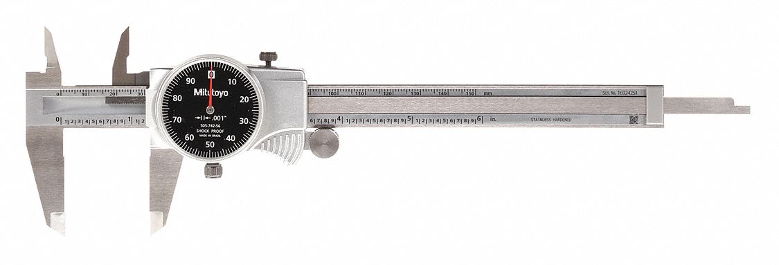Dial Caliper: 0 in Min Measurement - Inch, 6 in Max Measurement - Inch