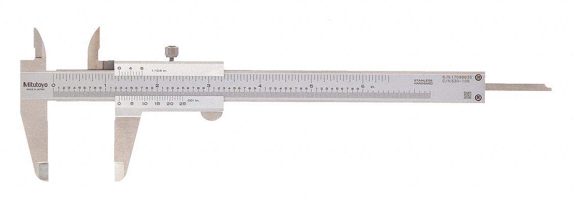 4-Way Vernier Caliper: 0 in to 6 in Range, +/- 0.0015 in Accuracy, 1 37/64 in Jaw Dp