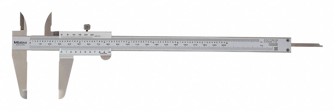 4-WAY VERNIER CALIPER, 0 TO 8 IN/0 TO 203.2MM RANGE, +/-0.03MM ACCURACY, STANDARD JAW