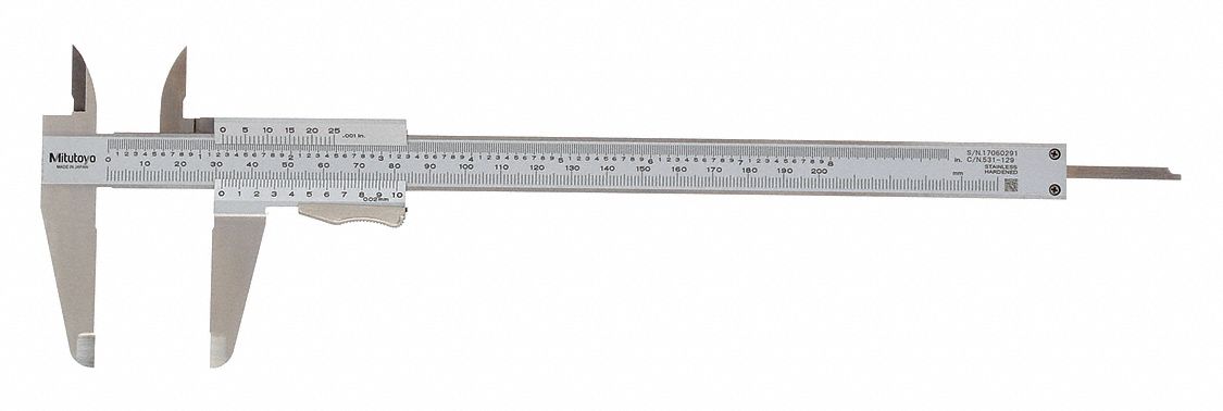 4-WAY VERNIER CALIPER, 0 TO 8 IN/0 TO 203.2MM RANGE, +/-0.03MM ACCURACY, STANDARD JAW
