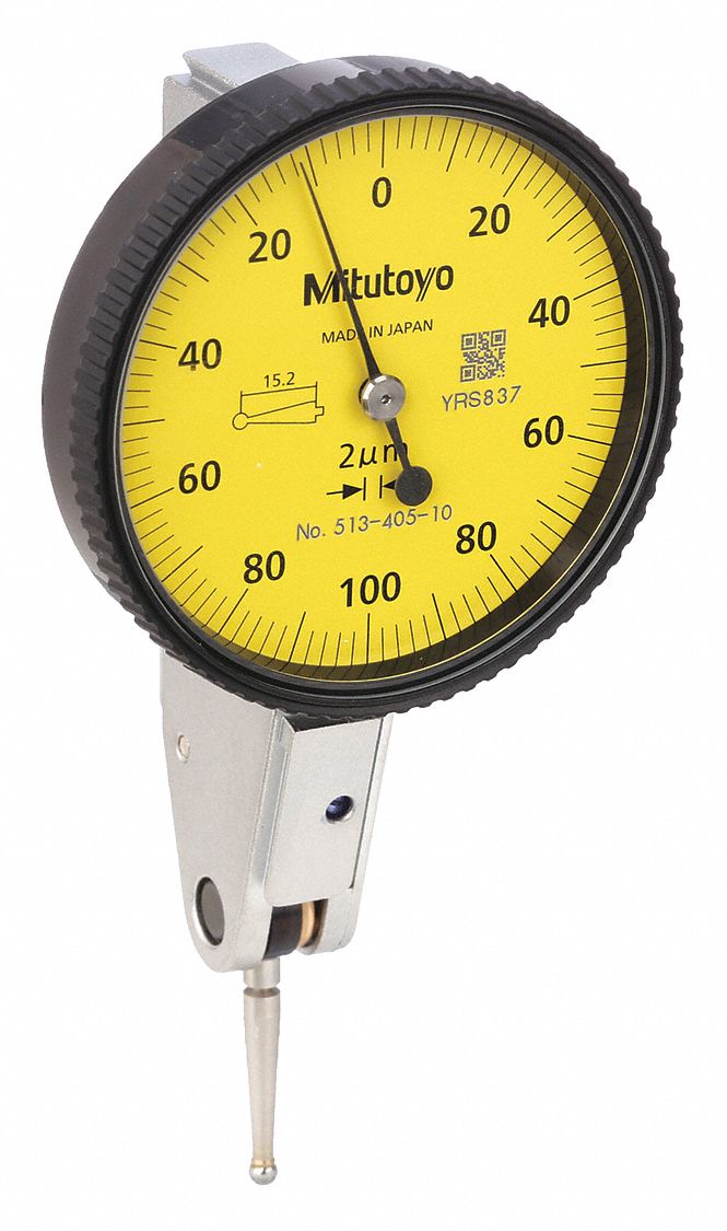 Mitutoyo 513-452-10T Dial Test Indicator - Vertical, 0.03" Range, 0.0005" Graduation, White Dial