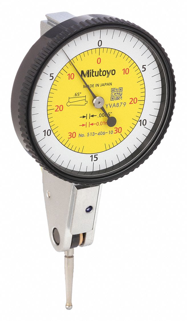 Horizontal Dial Test Indicator: 0 in to 0.03 in /0 mm to 0.7 mm, Horizontal, Inch/Metric