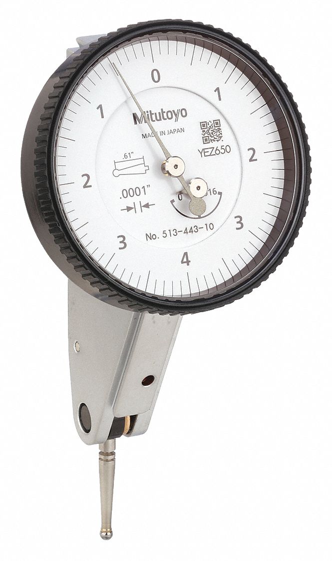 Tilted-Face Dial Test Indicator: 0 in to 0.016 in, Tilted Face, Inch, +/- 0.0002 in