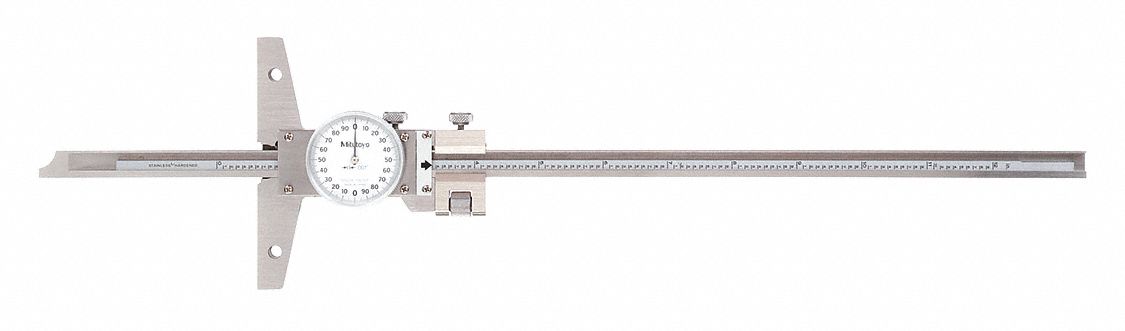 DIAMETER DEPTH GAUGE, 0 TO 12 IN RANGE, +/-015 IN ACCURACY, 01 IN GRADUATIONS, FLAT