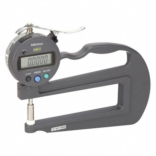 MITUTOYO Digital Thickness Gauge: 0 in to 1/2 in/0 mm to 12 mm Range,  0.0005 in/0.01 mm Resolution