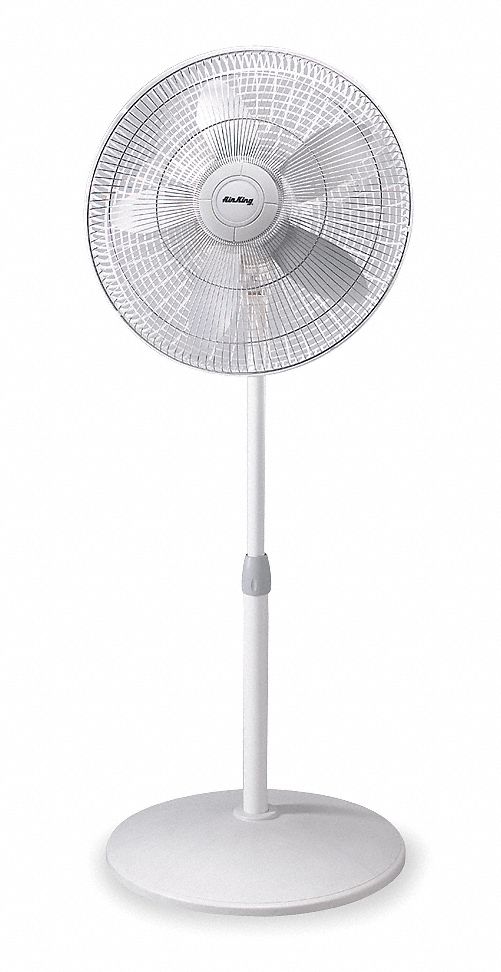 AIR KING Pedestal Fan: 18 in Blade Dia, 3 Speeds, 1380/1680/1950 cfm,  White, 54 1/2 in Ht