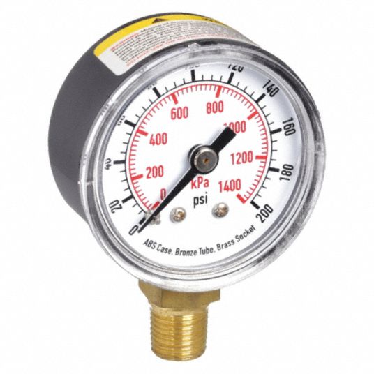 0 to 200 psi, 1 1/2 in Dial, Commercial Pressure Gauge - 4CJR4|4CJR4 ...