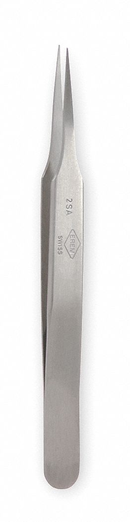 Tweezers: Stainless Steel, Point, Straight Tip, 0.48 mm Tip Thick