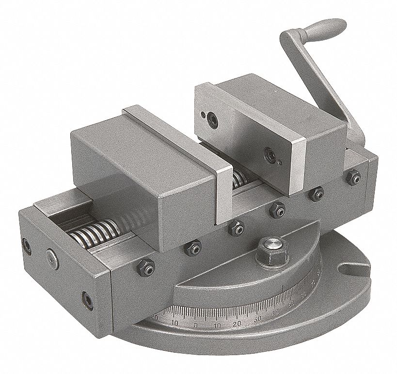 DAYTON Machine Vise, Self Centering, Swivel Base, 4 in Jaw Opening (In