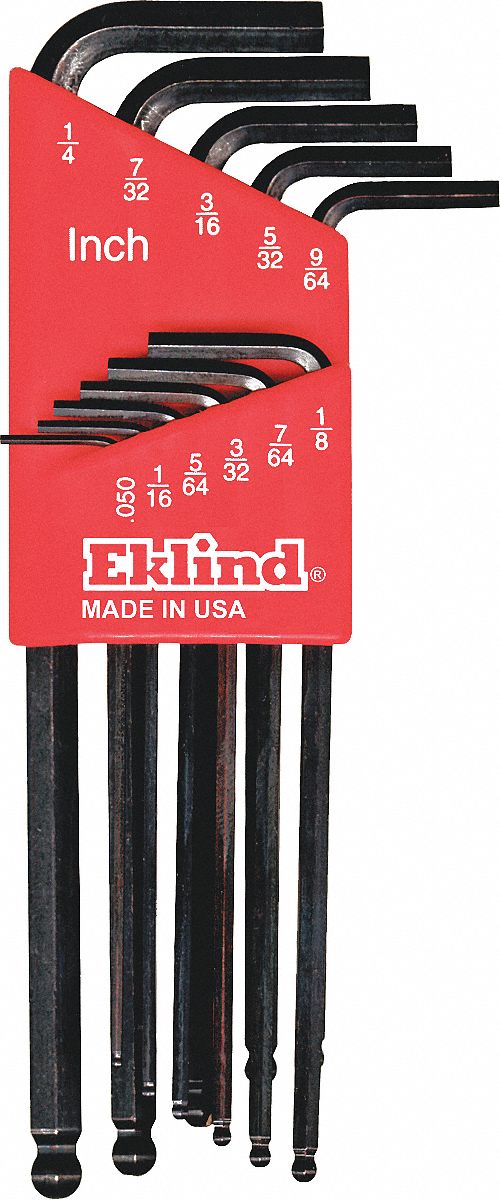 EKLIND Hex Key Set, L Key Shape, Long, Black Oxide, Number of Pieces 11