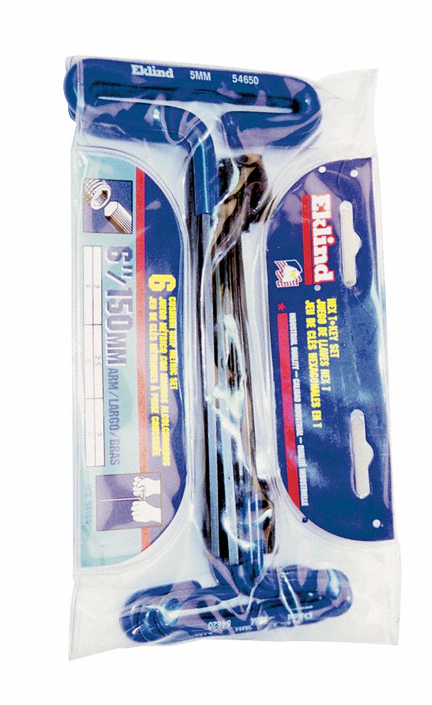 Hex Key Set: 6 - 10 Pieces, Hex-T 6 Inch, T, Metric, Std End, Long, 8 Pieces, Pouch, 8 Tips