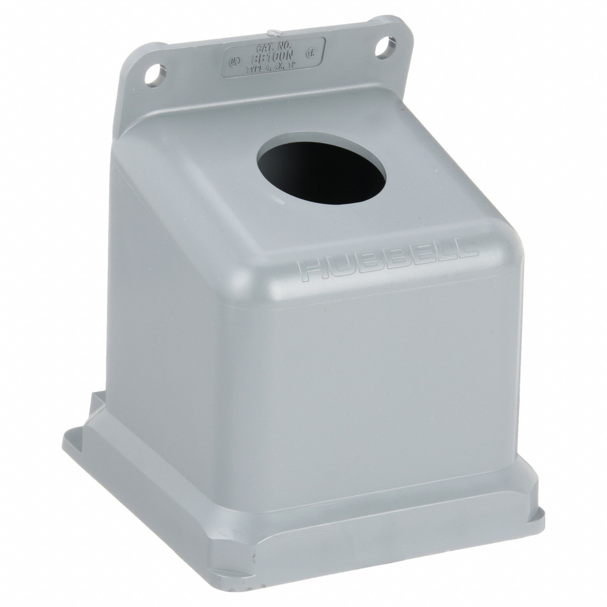 Angle Back Box: 100/125 A, Dead End, 1.5 in Hub Dia, Thermoplastic