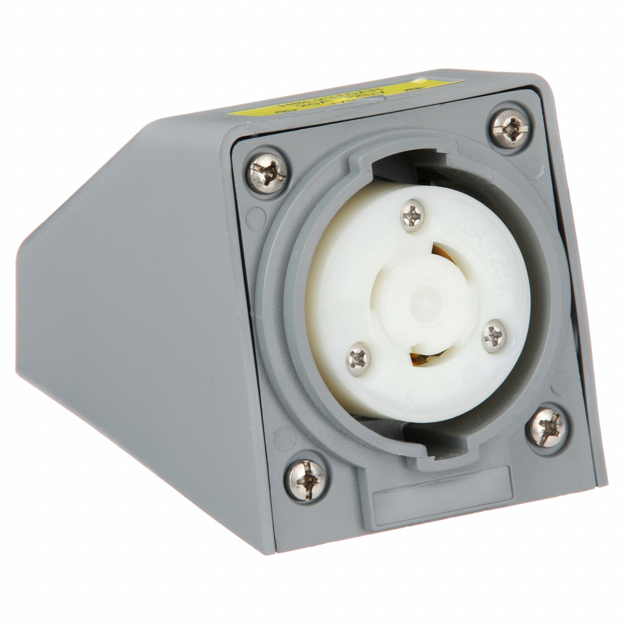 Angle Locking Receptacle: L5-20R, 20 A, 125V AC, Gray, 2 Poles, Shrouded