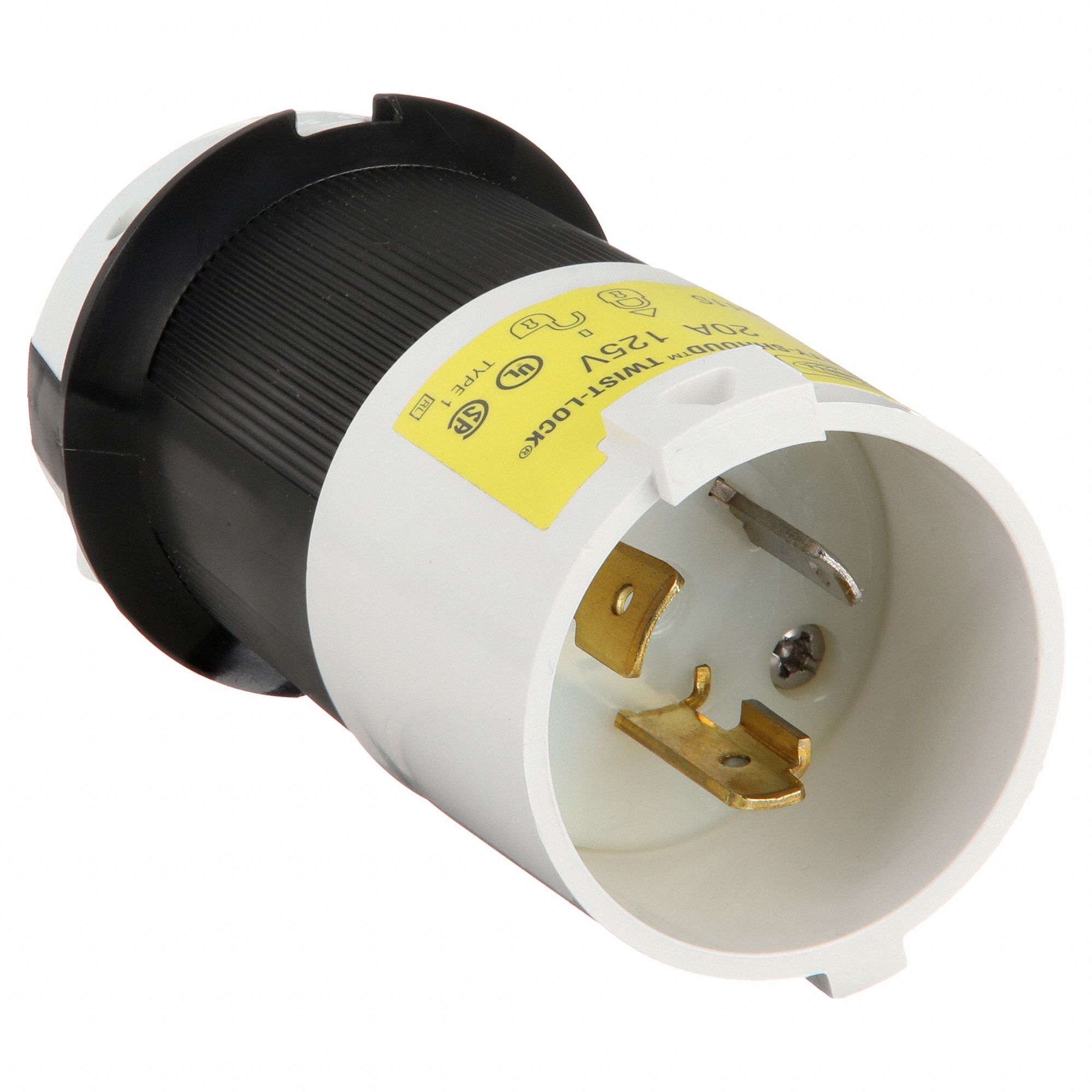 LOCKING PLUG, L5-20P, 125V AC, 20 A, 2 POLES, BLACK/WHITE, SCREW TERMINALS, SHROUDED