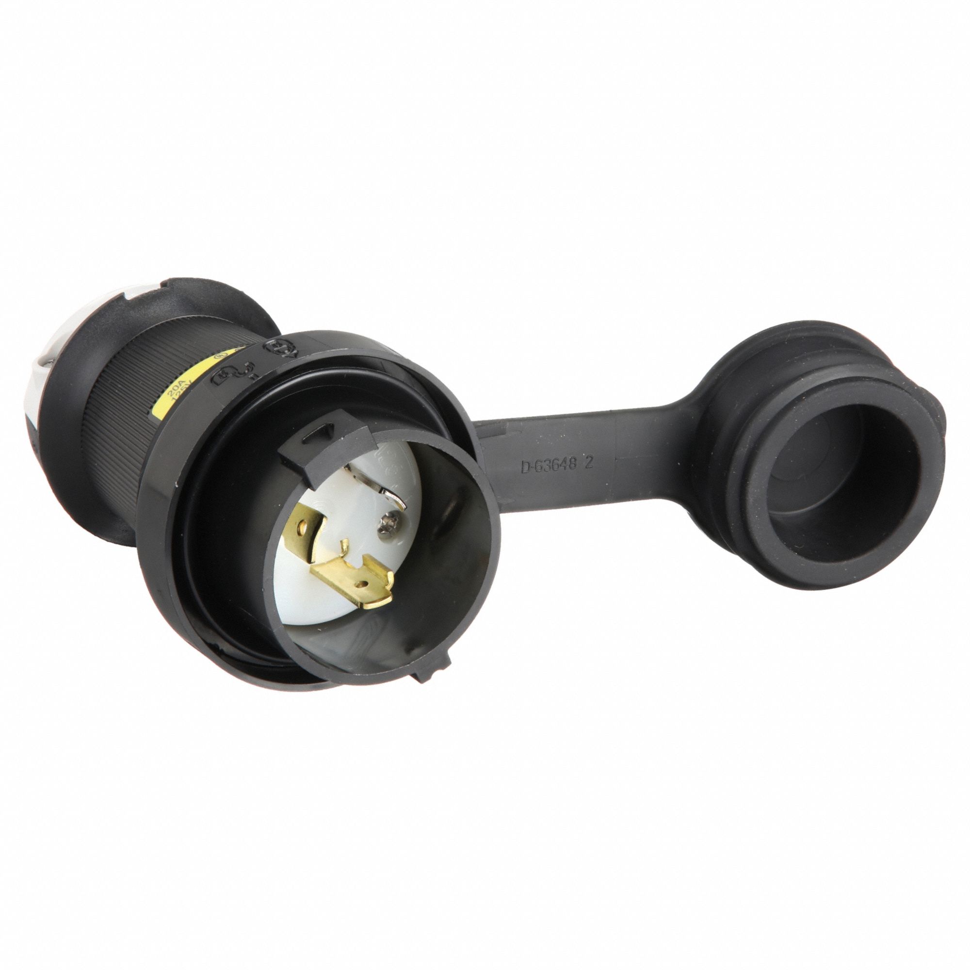 Watertight Locking Plug: L5-20P, 20 A, 125V AC, Black/White, 2 Poles