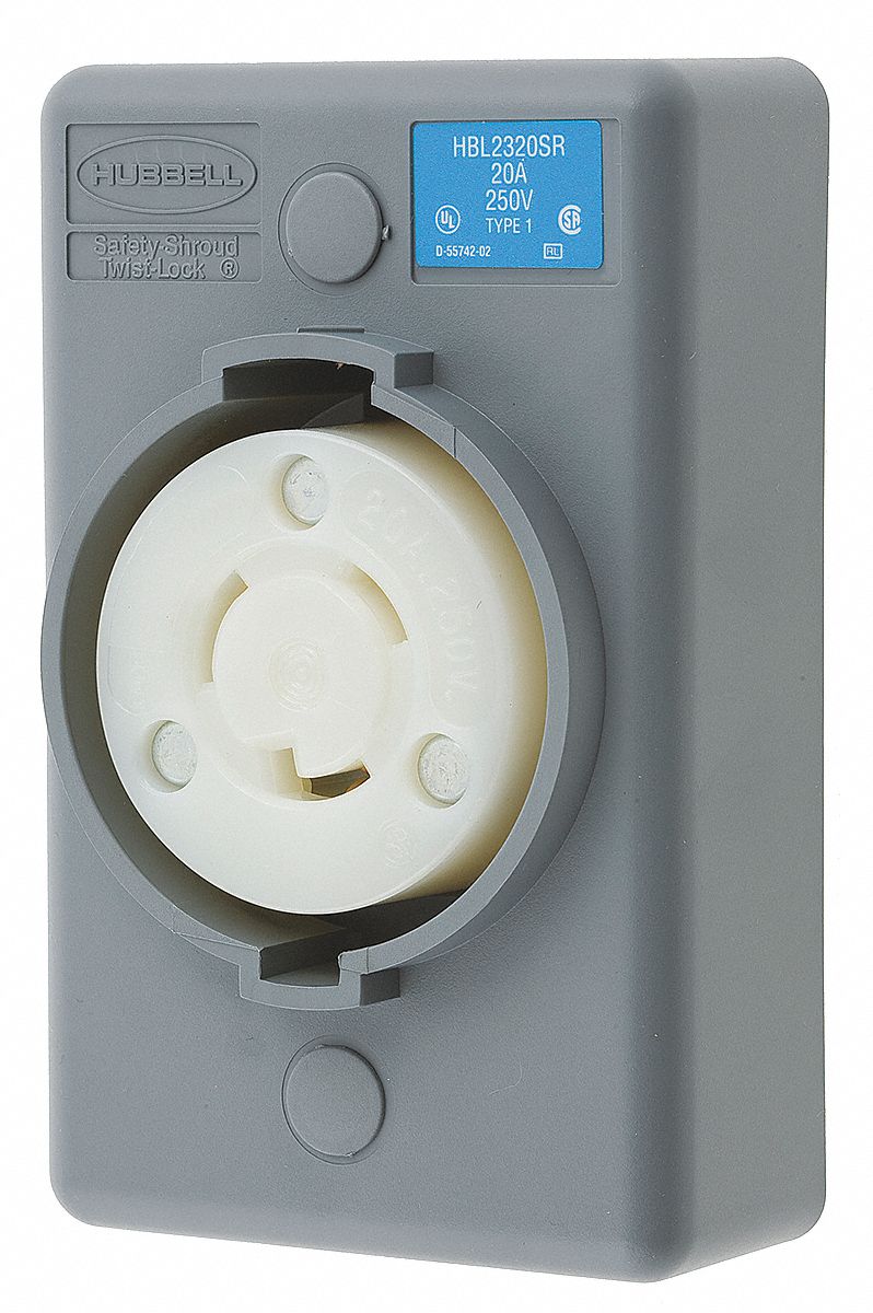 HUBBELL WIRING DEVICE-KELLEMS Gray Locking Receptacle, 20 Amps, 250VAC