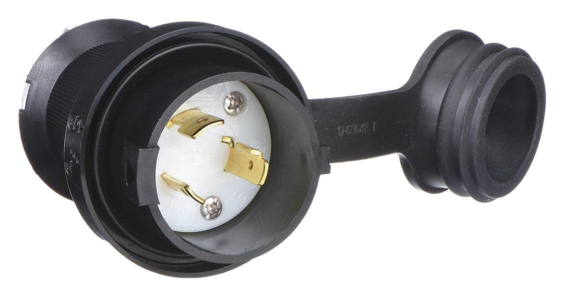 Watertight Locking Plug: L6-20P, 20 A, 250V AC, Black/White, 2 Poles