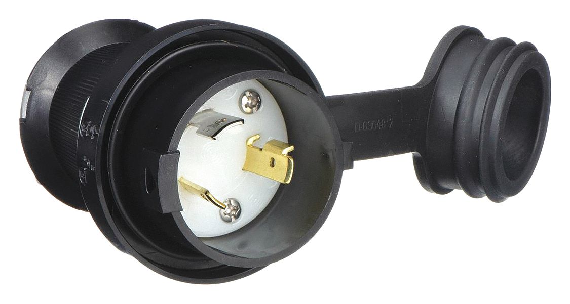 Watertight Locking Plug: L7-20P, 20 A, 277V AC, Black/White, 2 Poles