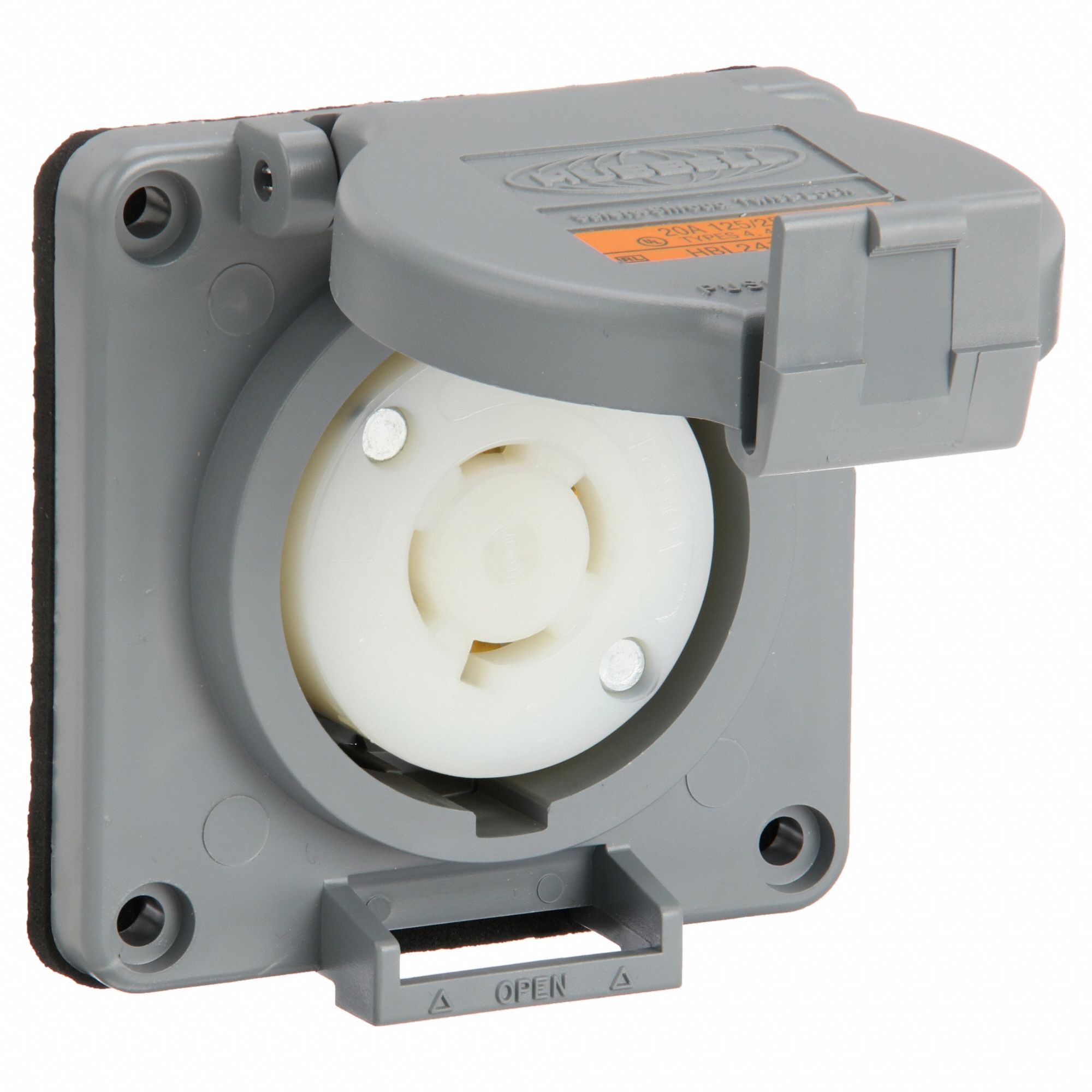 WATERTIGHT LOCKING RECEPTACLE, L14-20R, NON-FLANGED, 20 A, 125/250V AC, 3 POLES, GREY, SHROUDED