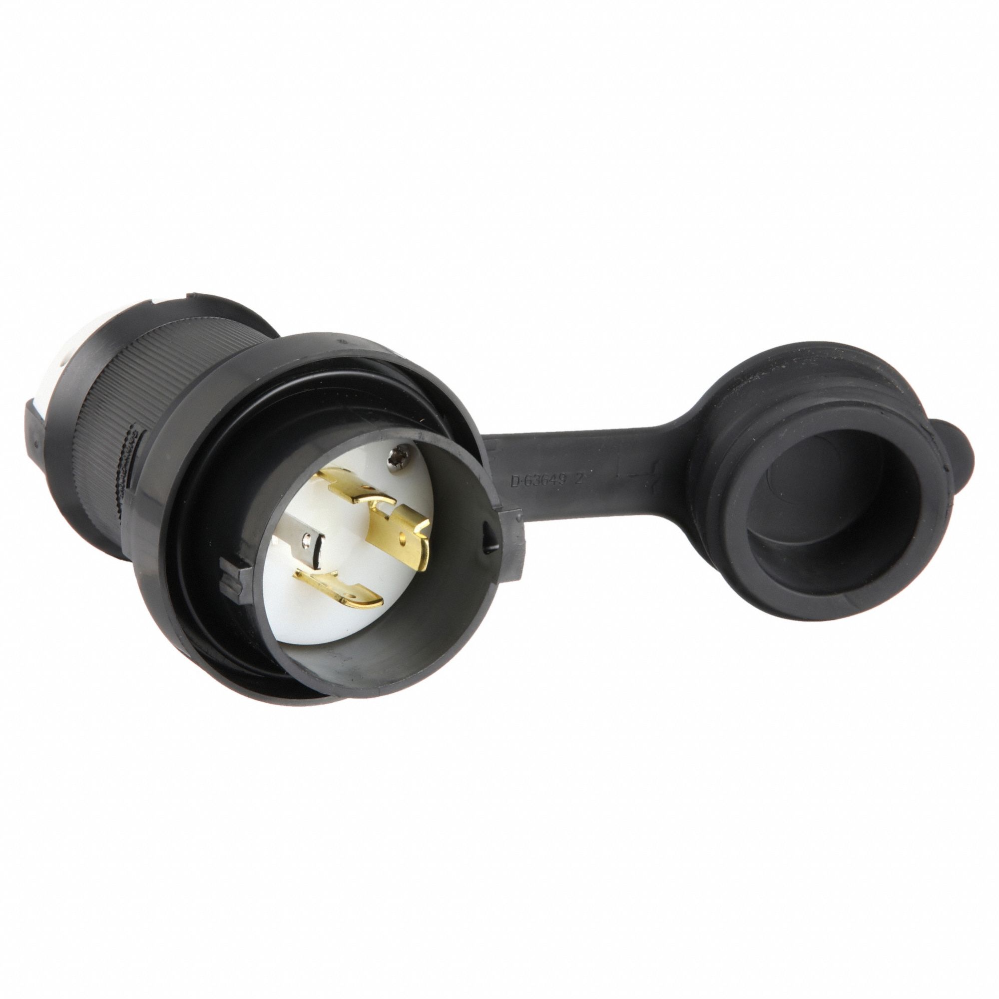 WATERTIGHT LOCKING PLUG, L14-20P, 20 A, 125/250V AC, BLACK/WHITE, 3 POLES