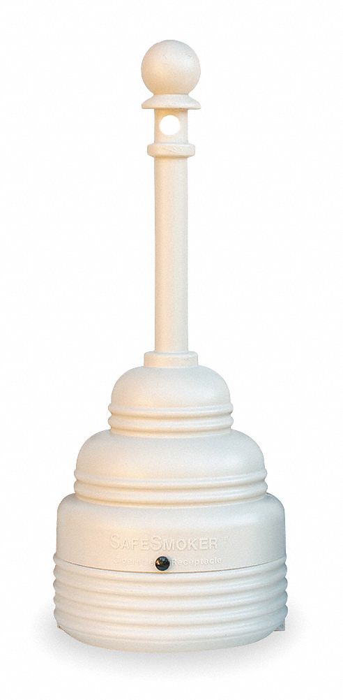 Cigarette Receptacle: 4 gal Capacity, 43 1/4 in Overall Ht, 17 1/4 in Container Dp, Tan