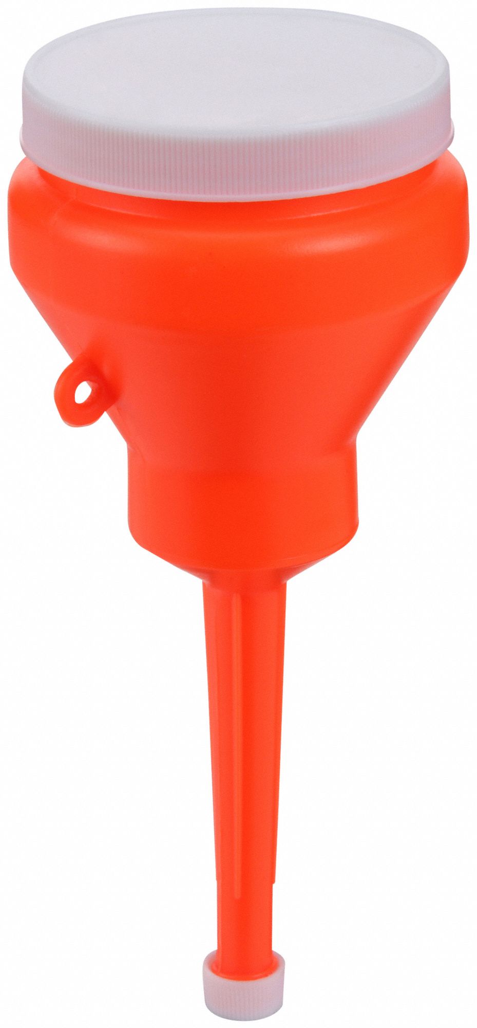 CAPPED FUNNEL, POLYETHYLENE, 32 FL OZ CAPACITY, 3 IN OVERALL DIAMETER, 8¾ IN OVERALL H, ORANGE