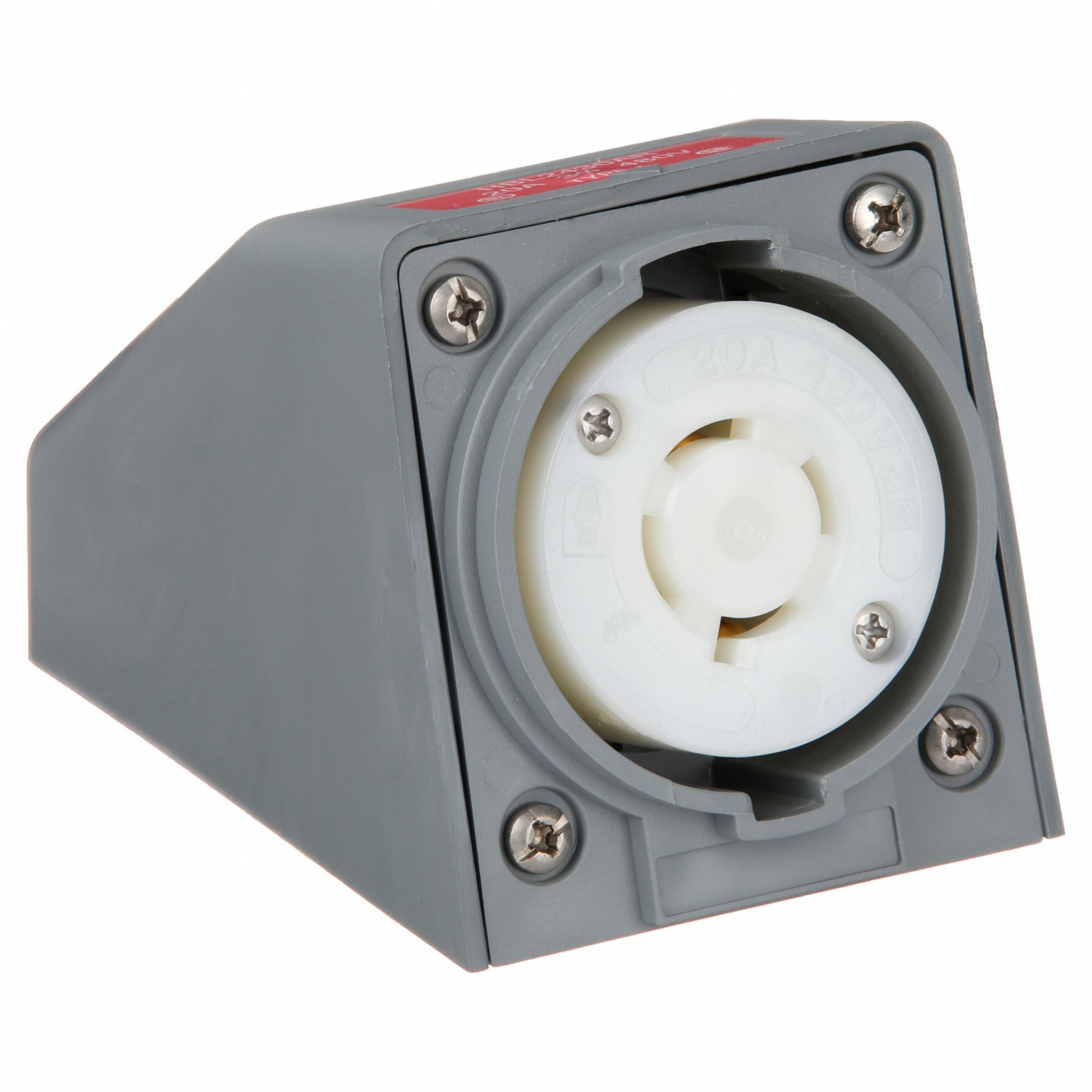 Angle Locking Receptacle: L16-20R, 20 A, 480V AC, Gray, 3 Poles, Shrouded