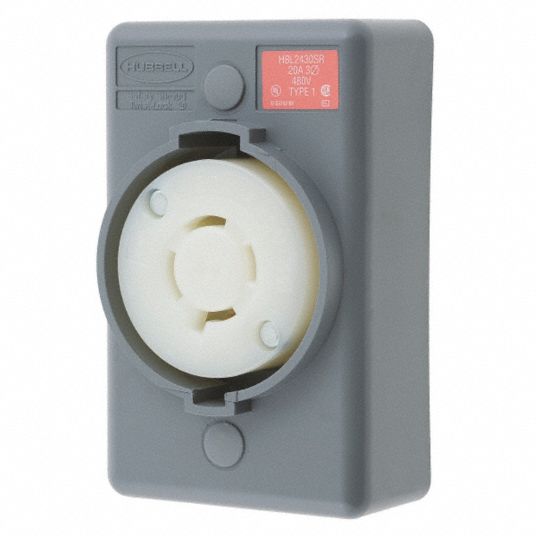 HUBBELL WIRING DEVICE-KELLEMS Gray Locking Receptacle, 20 Amps, 480V AC